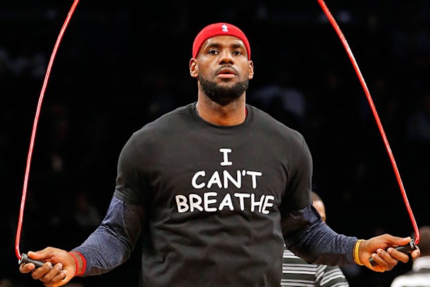 NBA star LeBron James wears a message of support for Garner and his family.