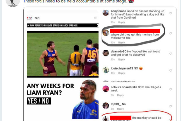 Nic Naitanui calls out racism in a tweet.