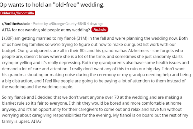 The bride has shared their plans on Reddit's 'Wedding Shaming' thread.