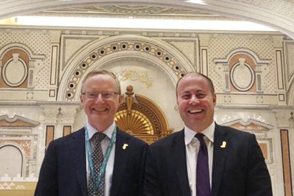 Treasurer Josh Frydenberg and RBA governor Philip Lowe in Riyadh.