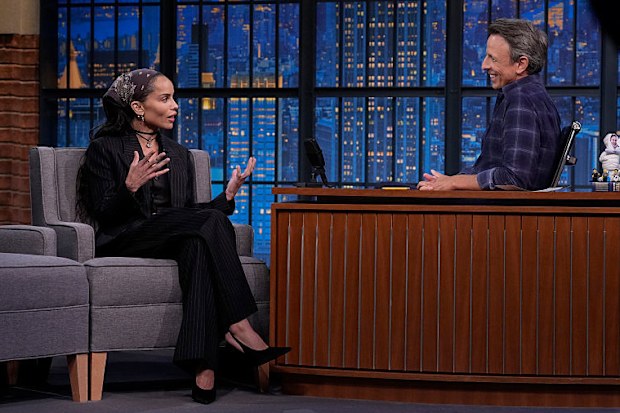 Zoë Kravitz during an interview with host Seth Meyers