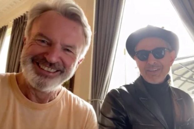 Sam Neill, Jeff Goldblum, Jurassic Park, co-stars, duet, sing, Instagram