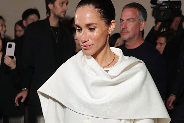 PARIS, FRANCE - OCTOBER 04: Meghan Markle, Duchess of Sussex attends the Balenciaga Womenswear Spring/Summer 2026 show as part of Paris Fashion Week on October 04, 2025 in Paris, France. (Photo by Arnold Jerocki/Getty Images for Balenciaga)