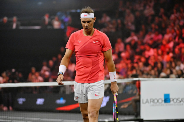 Rafael Nadal competes in The Netflix Slam, a live Netflix Sports event at the MGM Resorts | Michelob Ultra Arena on March 03, 2024 in Las Vegas, Nevada. (Photo by David Becker/Getty Images for Netflix © 2024)