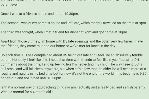 The woman has explained her situation on Mumsnet.