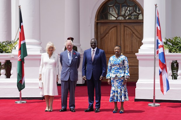 King Charles III, centre, left, and Queen Camilla, left, pose for photo with Kenya's President William Ruto and First Lady Rachel Ruto ahead of their meeting, at State House in Nairobi, Kenya Tuesday, October 31, 2023.  