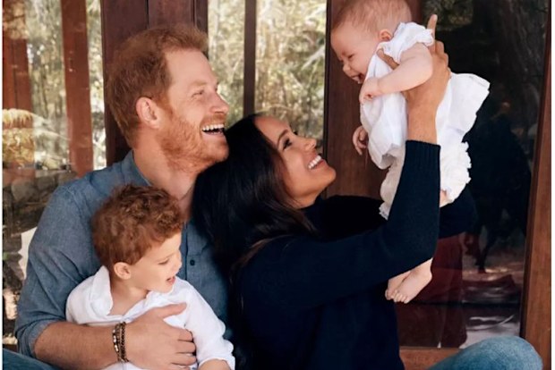Prince Harry and Meghan, the Duchess of Sussex with their children Archie and Lilibet photographed for their 2021 Christmas card.