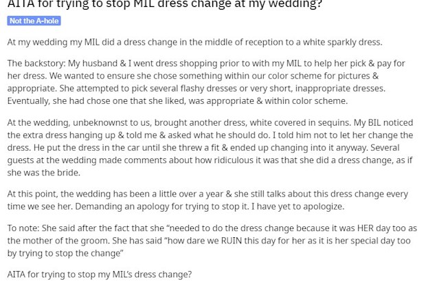 She explains they'd helped her mother-in-law pick out an appropriate dress ahead of the wedding.