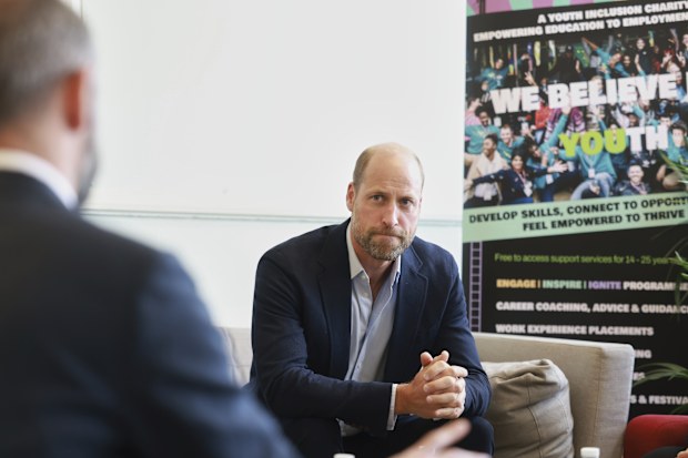 Britain's Prince William visits Spiral Skills, a youth organisation in Lambeth, in London, Tuesday, Sept. 9, 2025. (Ian Vogler/Pool Photo via AP)