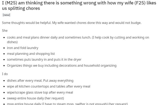Couple chores split