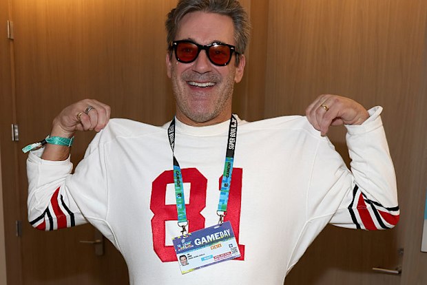Jon Hamm attends the Super Bowl LX Pregame at Levi's Stadium on February 08, 2026 in Santa Clara, California.