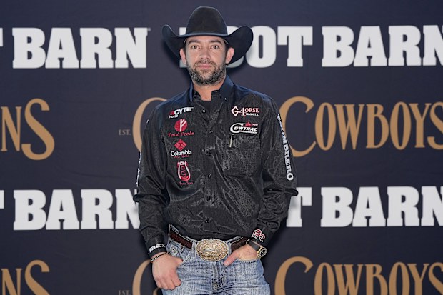 ARLINGTON, TEXAS - MARCH 09: Adan Banuelos arrives at the Cowboys & Indians Magazine X Boot Barn Grit & Glamour VIP Denim Carpet Party poses for a photo opportunity during The American Rodeo by Teton Ridge at Globe Life Field on March 09, 2024 in Arlington, Texas. (Photo by Sam Hodde/Getty Images for Teton Ridge)