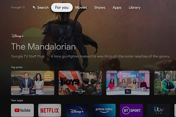 The Google TV Chromecast home screen.