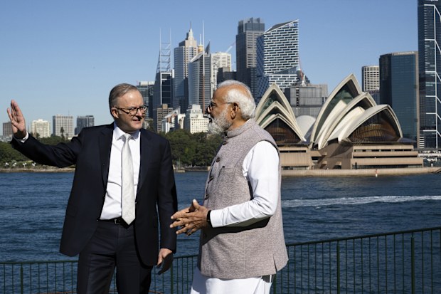 POOL Prime Minister Anthony Albanese and Indian Prime Minister Narendra Modi at Admiralty House in Sydney. May 24, 2023 