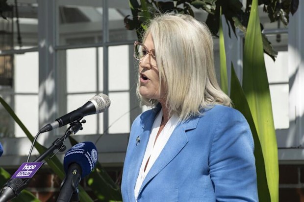 Yasmin Catley speaking at Balmain Police Station at a press conference.