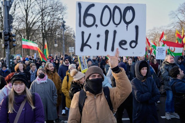 Protesters participate in a demonstration in support of the nationwide mass protests in Iran against the government, in Berlin, Germany.