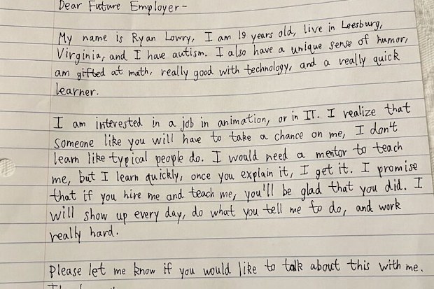 Lowry's handwritten note that went viral.