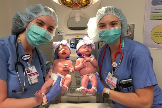 Nurses Emma and Julia, who by coincidence shared the same names as the newborn twins. Credit: Rose Medical Center.