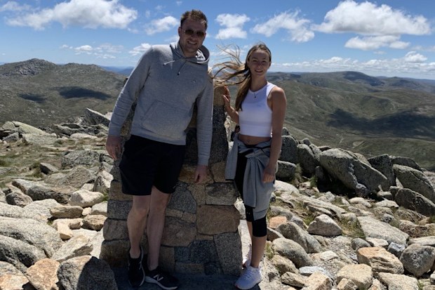 Rachael with partner Mick in April 2022, two months before diagnosis.