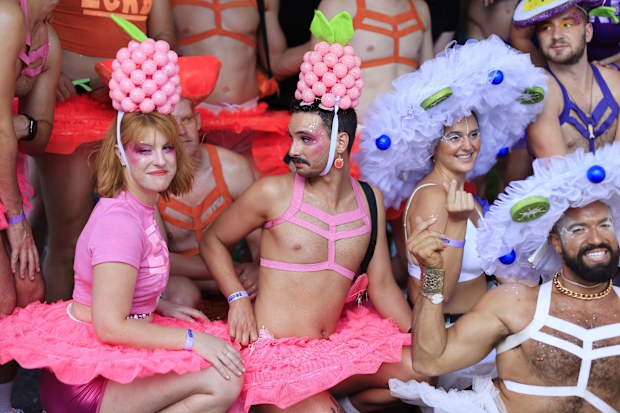 Parade goers prepare ahead of the Sydney Gay & Lesbian Mardi Gras Parade as part of Sydney WorldPride on February 25, 2023 in Sydney, Australia 