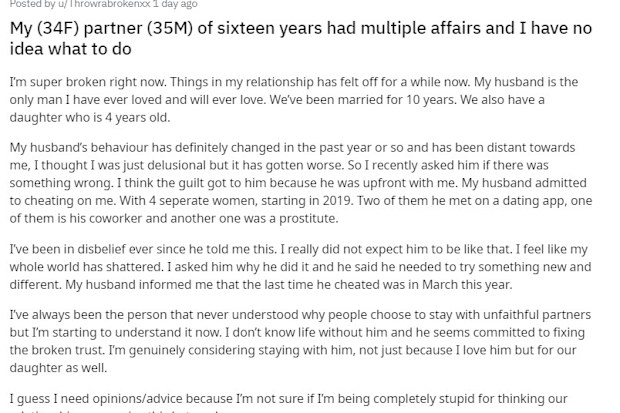 She ended the heartbreaking post by asking for advice.
