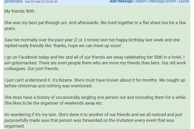 The woman has explained the situation on the online forum.