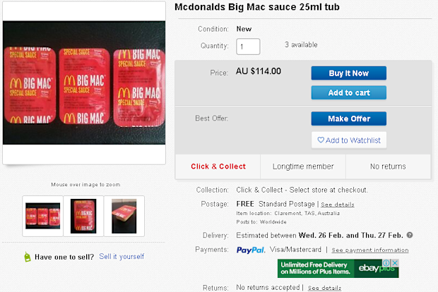 McDonald's Big Mac sauce on eBay