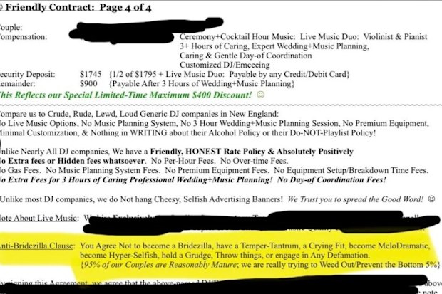 reddit wedding shaming dj insane contract including anti bridezilla clause