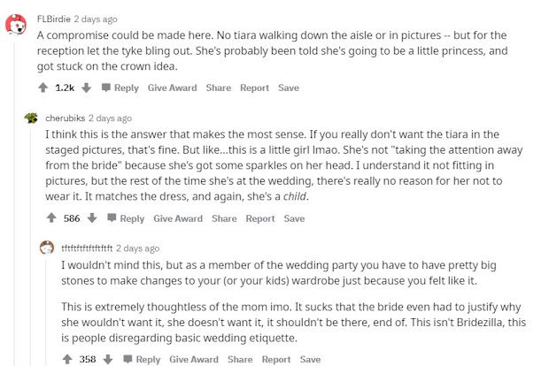 Response to bride flower girl tiara