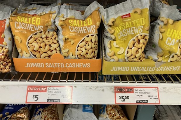 coles cashews price difference