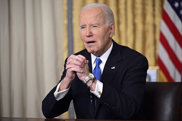 President Joe Biden speaks from the Oval Office of the White House as he gives his farewell address Wednesday, Jan. 15, 2025, in Washington. (Mandel Ngan/Pool via AP)