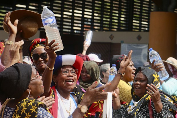 Demonstrators protest the water crisis in Mamoudzou