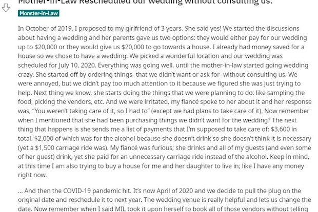 The frustrated groom has explained the situation on Reddit, asking for advice.