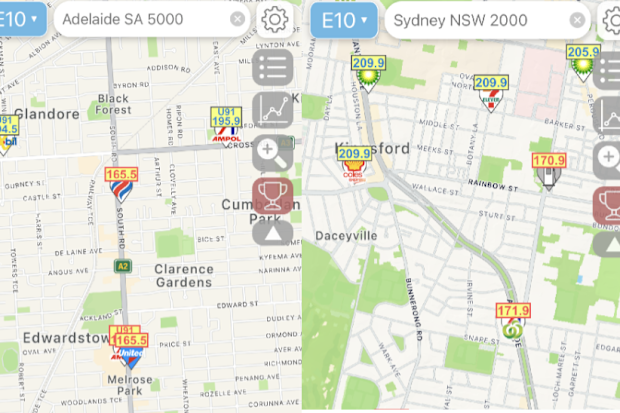 This app shows the difference in price at the bowsers.