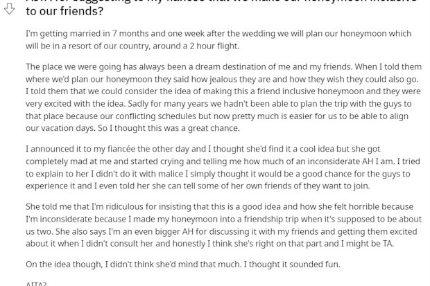Reddit honeymoon dilemma