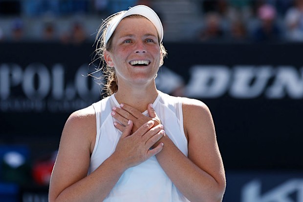 Maddison Inglis of Australia shows emotion after her victory against Laura Siegemund.