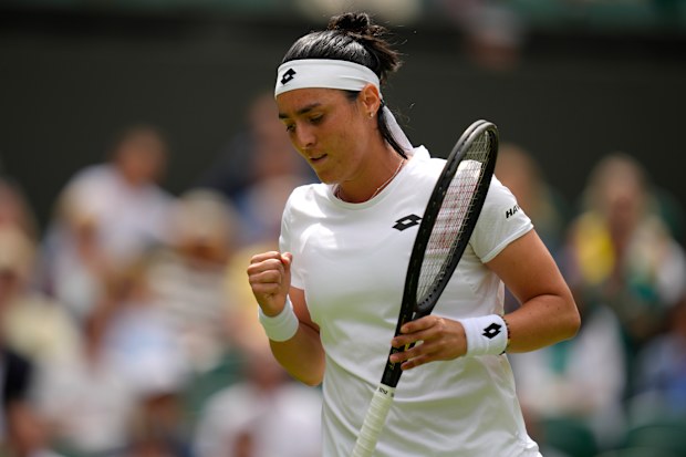 Ons Jabeur wins a point against Tatjana Maria in their semifinal at Wimbledon. Photo: Kirsty Wigglesworth