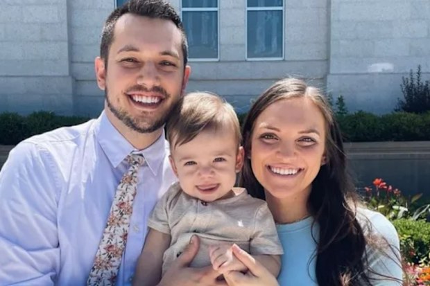 Dr Jaryd Wilson, wife Caitlyn and son Lincoln shortly before Caitlyn died from complications of childbirth 10 days after the birth of their second child.