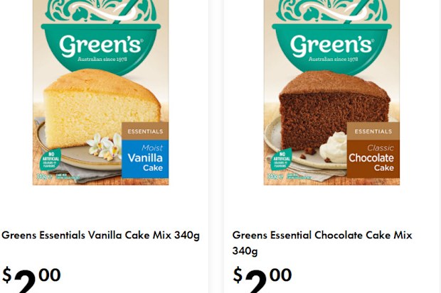 Stock up on Green's cake mixes selling for just $2 per pack.