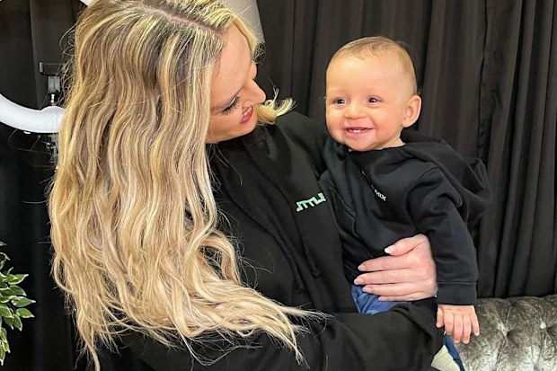 Perrie Edwards and son Axel.