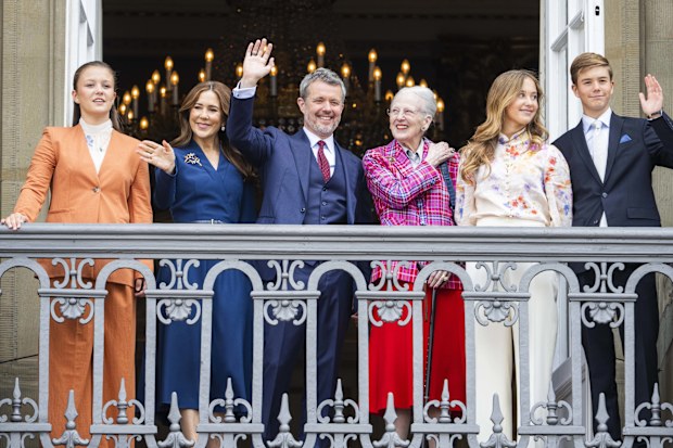 COPENHAGEN, DENMARK - MAY 26: (L-R)  Princess Isabella of Denmark, Queen Mary of Denmark, King Frederik X of Denmark, Queen Margrethe of Denmark, Princess Josephine of Denmark and Prince Vincent of Denmark appear on the balcony of Frederik VIII's Palace to celebrate The King's 57th birthday at Amalienborg Palace on May 26, 2025 in Copenhagen, Denmark.  (Photo by Martin Sylvest Andersen/Getty Images)