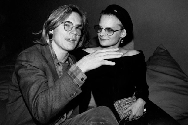 Actor River Phoenix (1970 - 1993) (L) talking with actress and girlfriend Martha Plimpton (R) at fur-free benefit for animal rights, at Palladium Club.    (Photo by Robin Platzer/Getty Images)