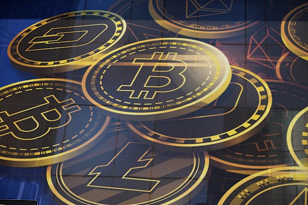 An advertisement of Bitcoin on a building in Hong Kong.