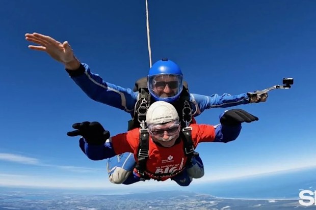 Aucklander Ian Robinson went skydiving for his 90th birthday