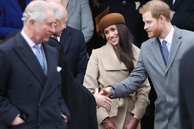Harry and Meghan (with Prince Charles) at church in 2017