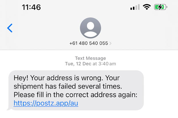 texting scam delivery details