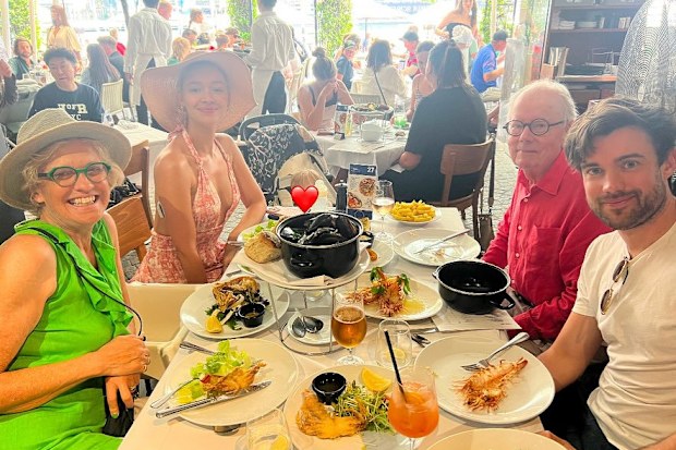 Jack Whitehall in Australia with Roxy Horner, their daughter Elsie and his parents Michael and Hilary Whitehall