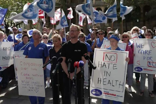 The NSW Nurses and Midwives Association (NSWNMA) held a protest outside NSW parliament