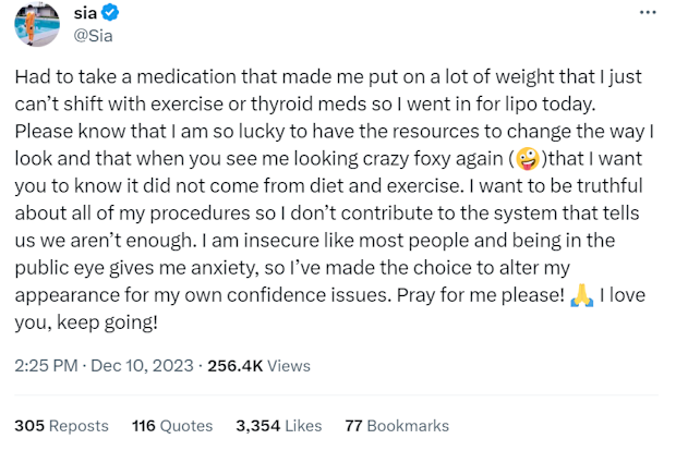 Sia liposuction