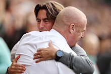 Sean Dyche of Everton with Thomas Frank of Brentford.